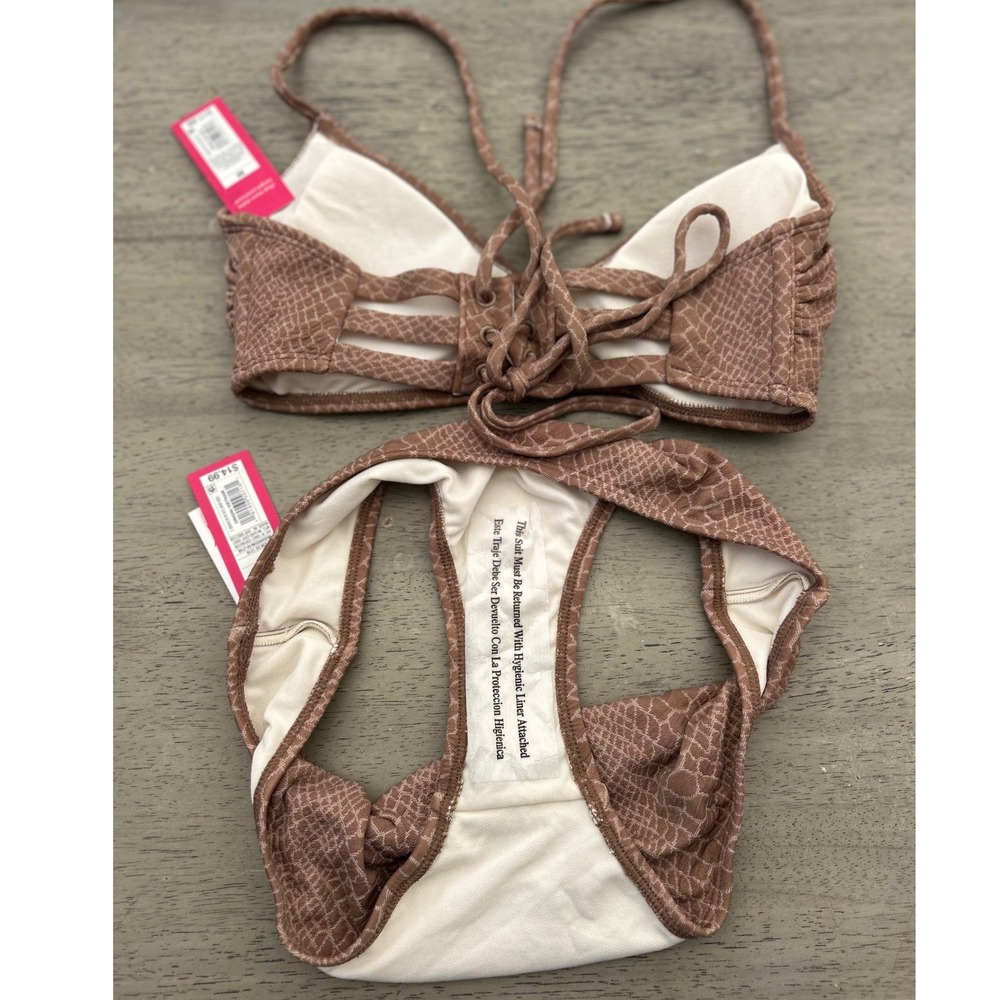 Xhilaration Snakeskin Bikini Set Mushroom Brown Y2K Animal Print NWT M/S - Picture 5 of 9